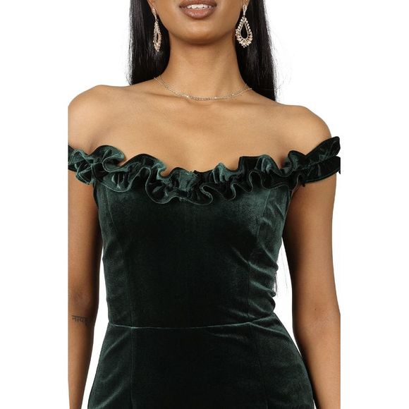 Petal & Pup Womens Celeste Off Shoulder Velvet Maxi Dress US 10 Emerald AUS 14 - Picture 2 of 8